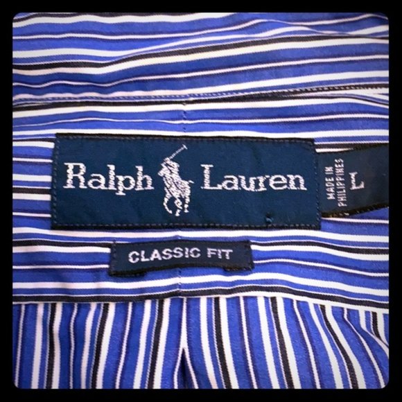 Ralph Lauren Men's Button Down Blue Stripe Shirt Large EUC - Picture 9 of 11